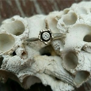 SPINNING Sterling Flower Ring with Clear CZ